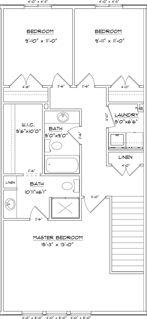 Floor plan for 3 beds, 2.5 baths, 1540 sqft